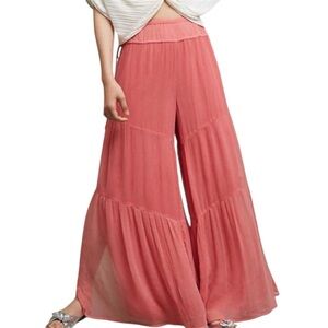 Anthropologie Elevenses Pink Coral tiered wide leg flowy pants